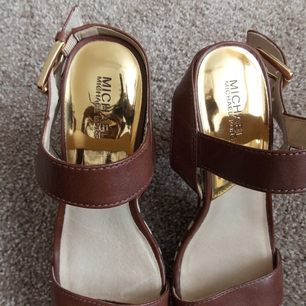 Michael Kors Ivana Mocha Zebra Animal Print Canvas Platform Sandals Heels - Picture 13 of 16